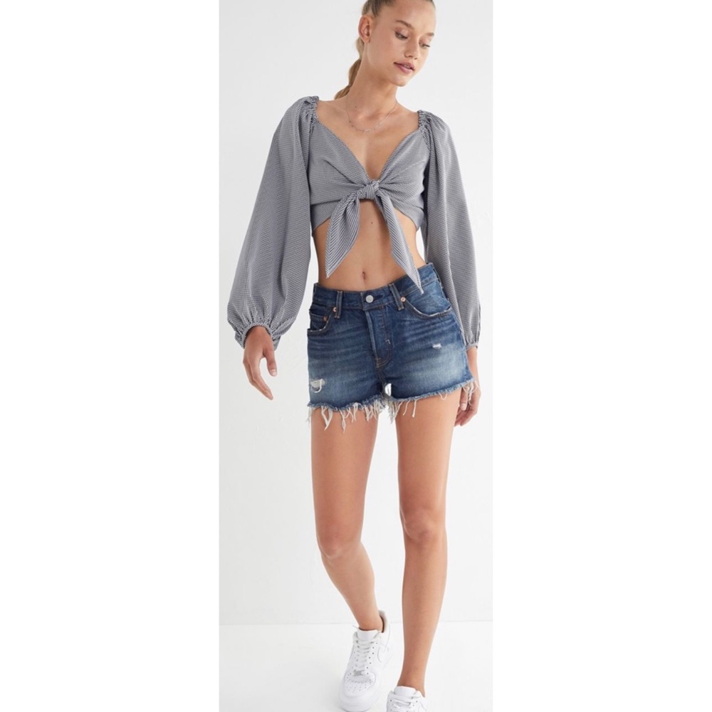Levi’s 501 Vintage Distressed High Rise 24 / 00 Dk Blue Denim Jean Cutoff Shorts - Picture 1 of 8